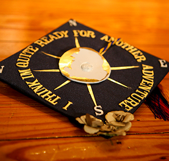 Close up of a decorated graduation cap