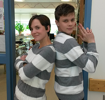 Two students dressed as twins